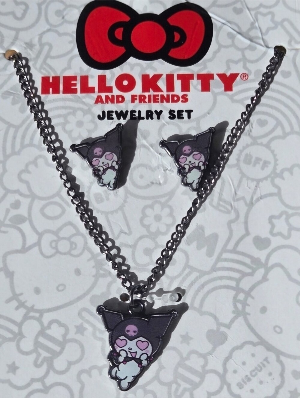 🐰 Kuromi with Heart Eyes, Earrings and Necklace Set